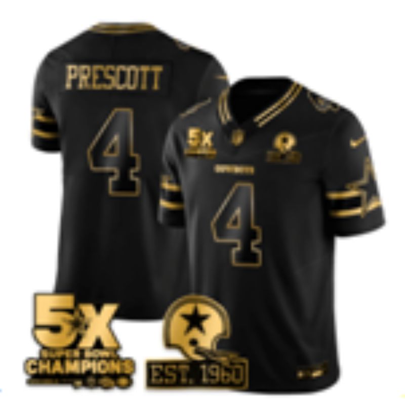 Men 2026 Dallas Cowboys #4 Prescott Black gold 6th generation Nike Limited NFL Jersey style 04